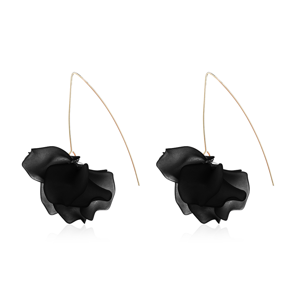 1 par nuevos diseños multicolor Flor de resina de pendientes largos Bohemia hecho a mano pétalos pendientes colgantes para de mujer: 2-Black