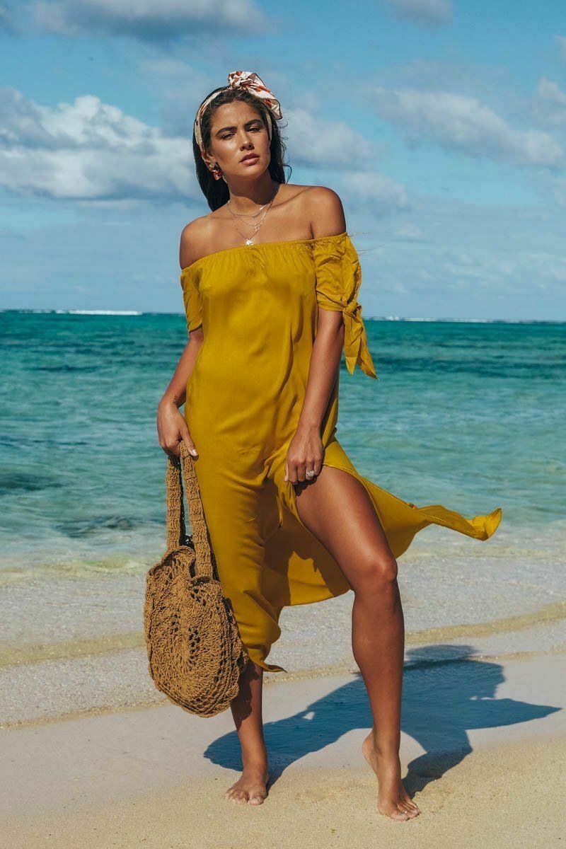 Women cover up beach woman Maxi Summer Beachwear Long Dress Off Shoulder Beach Summer Cover-Ups robe de plage: Yellow / S