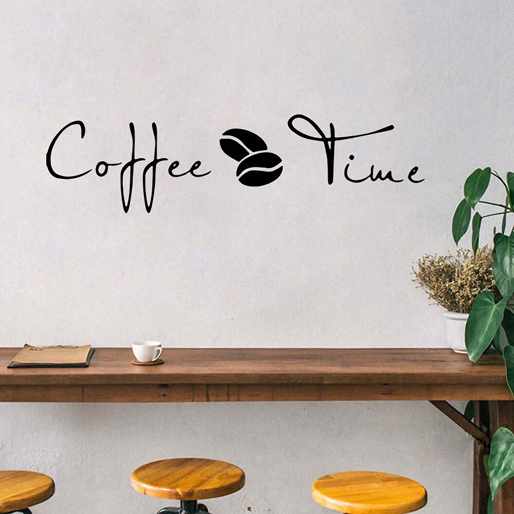 Coffee Time Wall Stickers Modern Cafe Art Decal Kitchen Coffee Shop Office Background Removable Wall Mural Home Decoration