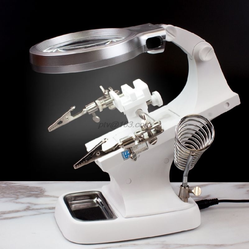 Rotating Hand Soldering Stand Welding Tool Magnifying Glass LED Light Alligator Clip Holder Clamp Multifunction For Repairment