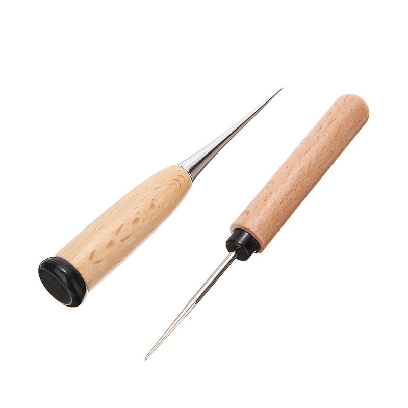 2 uds. De zapatos de costura de cuero de lona, herramienta con mango de madera, punzón punteado, herramienta de aguja para reparación, costura, punzón Artesanal de cuero