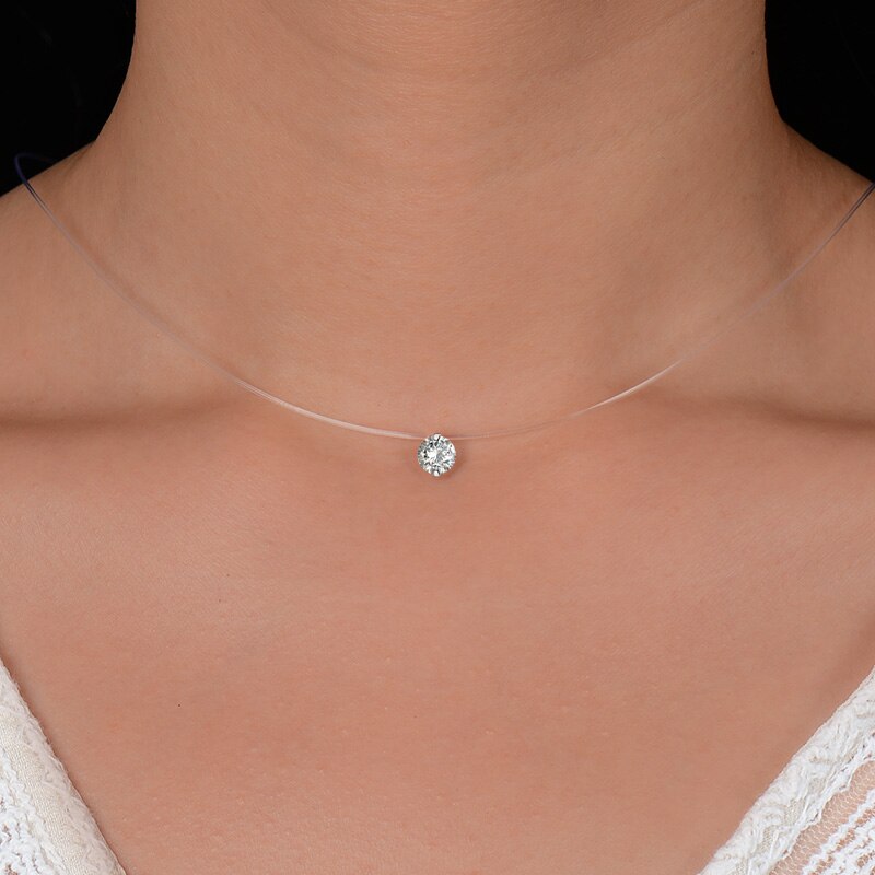 SHUANGR-collar de hilo de pescar transparente para mujer, Gargantilla con diamantes de imitación, 9 colores