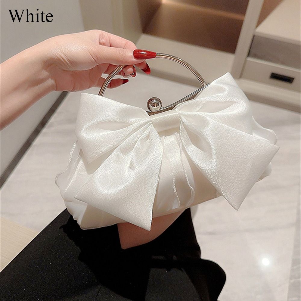 Goud Heldere Zijden Strik Avondtasje Vrouwen Elegante Mode Banket Clutch Keten Schoudertassen Luxe Portemonnee Vrouwelijke Party Handtassen: WHITE