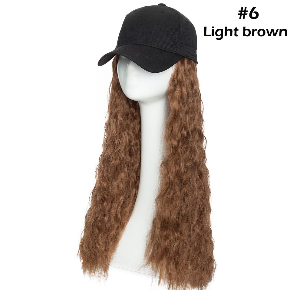 SNOILITE 18 pouces longue extension de cheveux ondulés avec capuchon noir extension synthétique cheveux pour les filles partie style intergrille cap cheveux: light brown