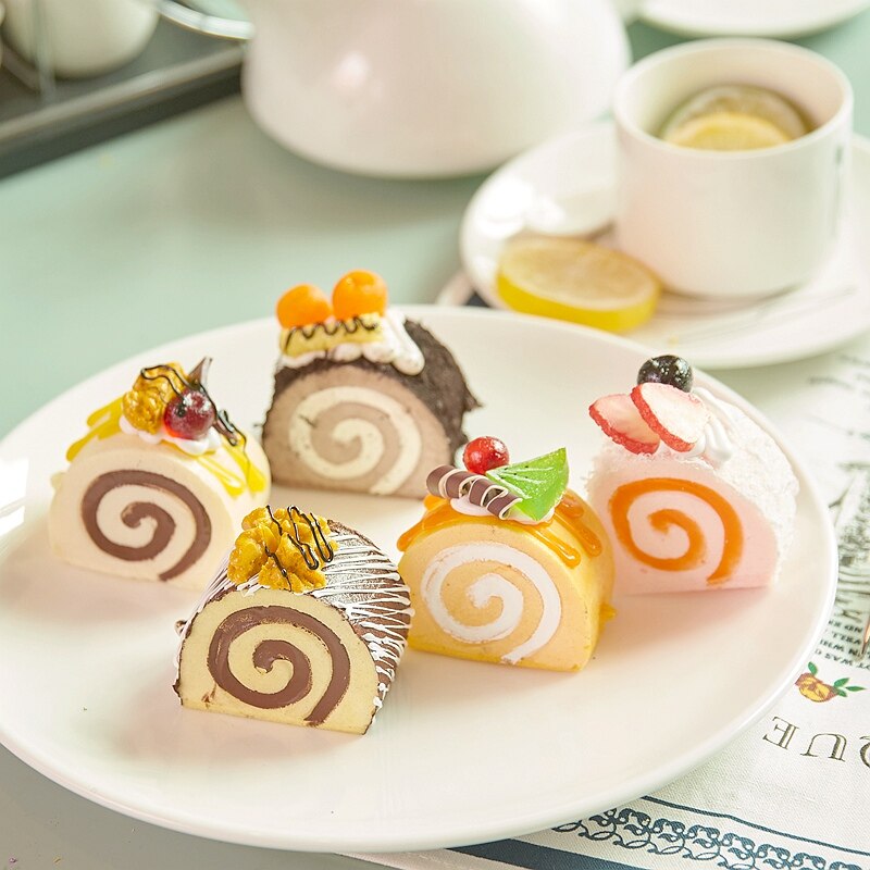 12pcs / set simulation food food model Hokkaido Swiss roll cake wedding wedding sample decoration props store recommended
