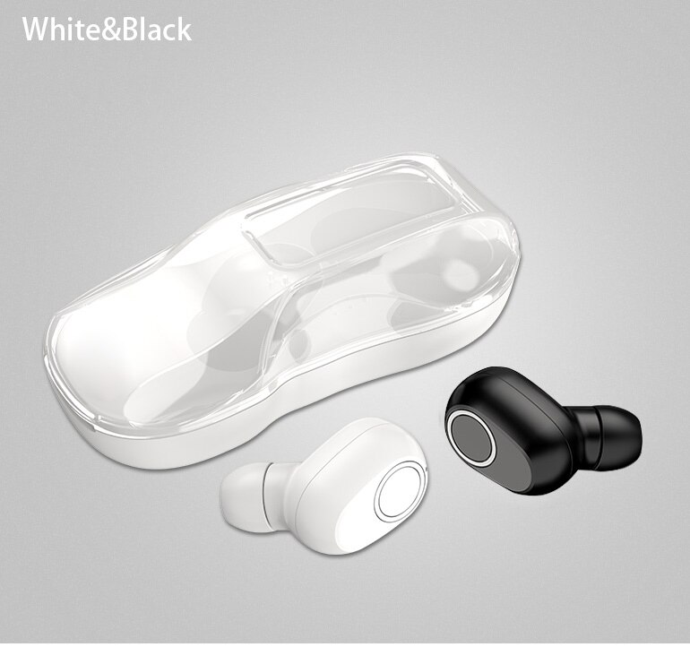 Draadloze oordopjes met bluetooth 5.0 touch control hoofdtelefoons 9d stereo waterdichte oordopjes sportwagenvormige oplaadbox: Zwart wit