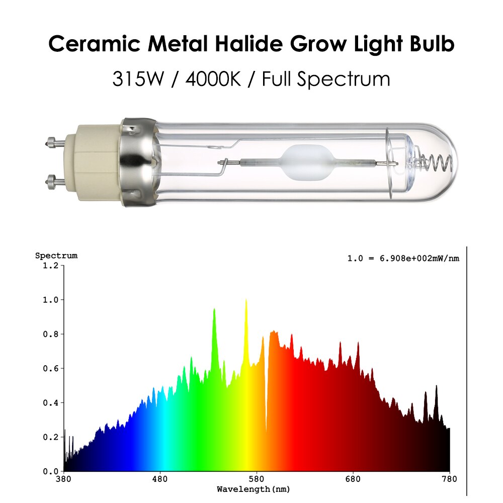 Keramisk metalhalogenid vokse lys 315w lampe til planter havebrugsplante voksende pære fuldspektrum cmh lampe til drivhus: 4000k