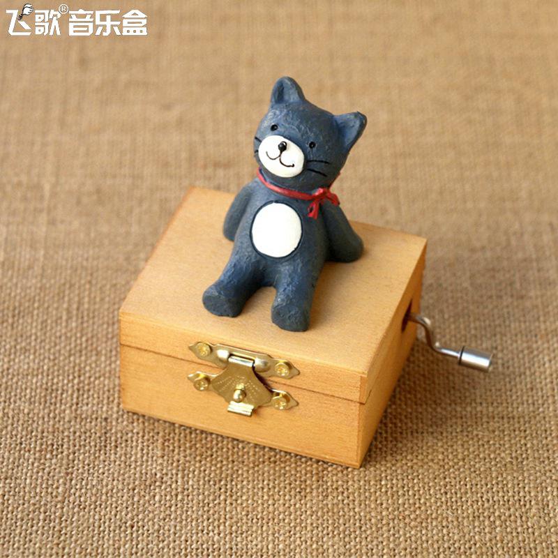 Décoration de la maison enfants | Mini-Animal singe pingouin, chat, chien ours, actionné à la main, boîtes à musique: Orange