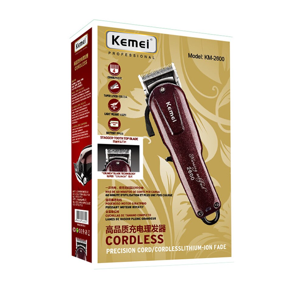 Kemei Barber Clippers Hair Trimmer Powerful Hair Clipper Electric Hair Shaver Machine Beard Electric Razor Trimmer: KM-2600 with box / EU Plug
