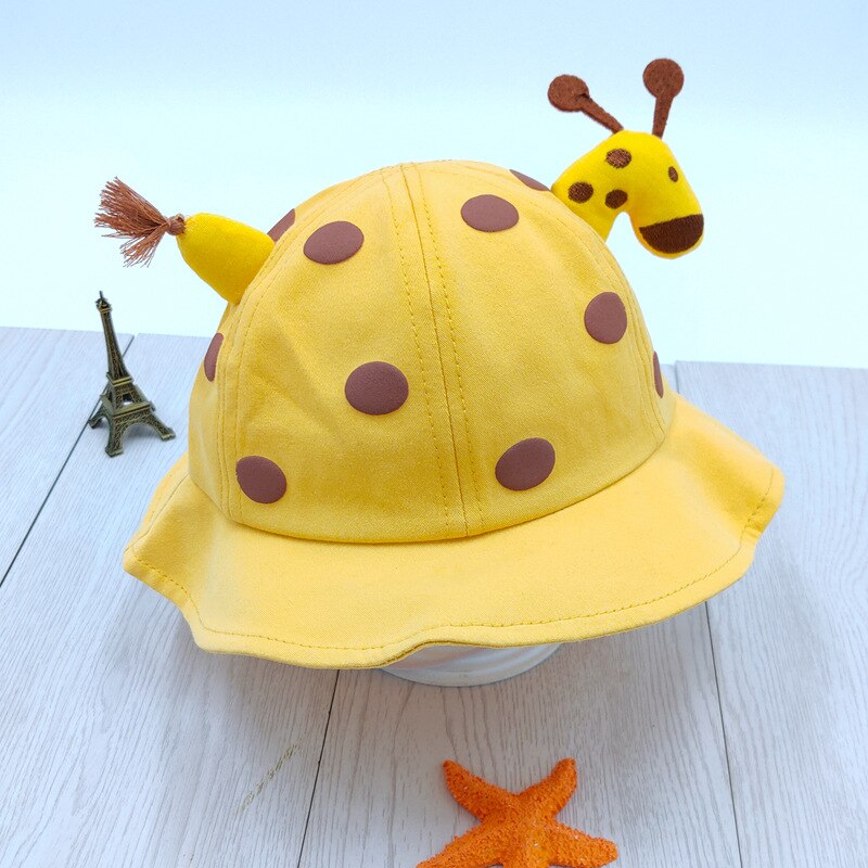 Children Sun Hat Lovely Giraffe Doll Decorate Hat for Boys Girls Spring Autumn Dot Solid Breathable Kids Toddler Fisherman Hat: Yellow