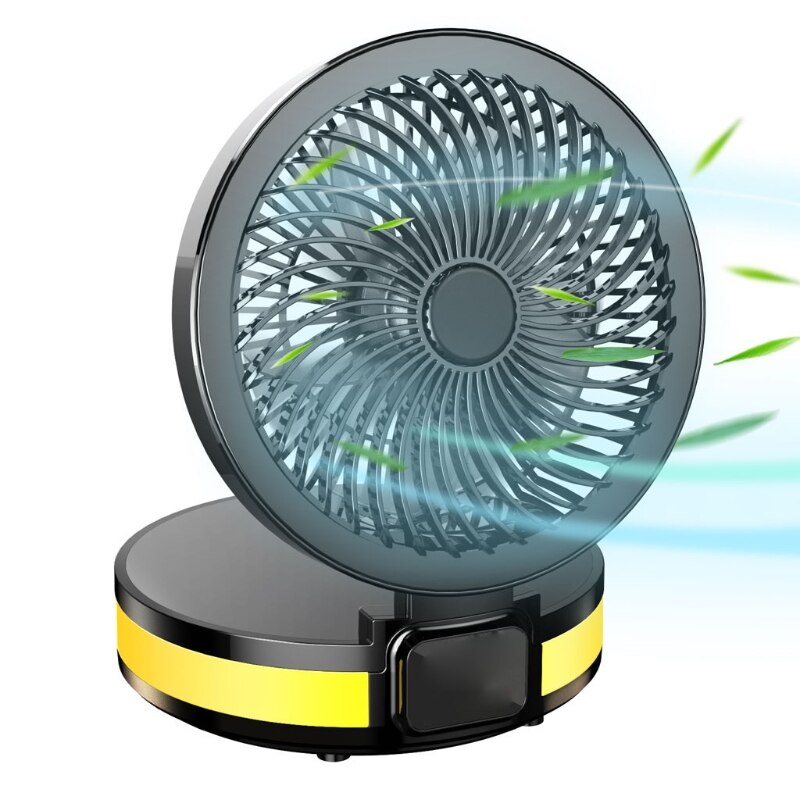 USB Desktop Floor Fan with 4 Speed Portable Folding LED Light Black White
