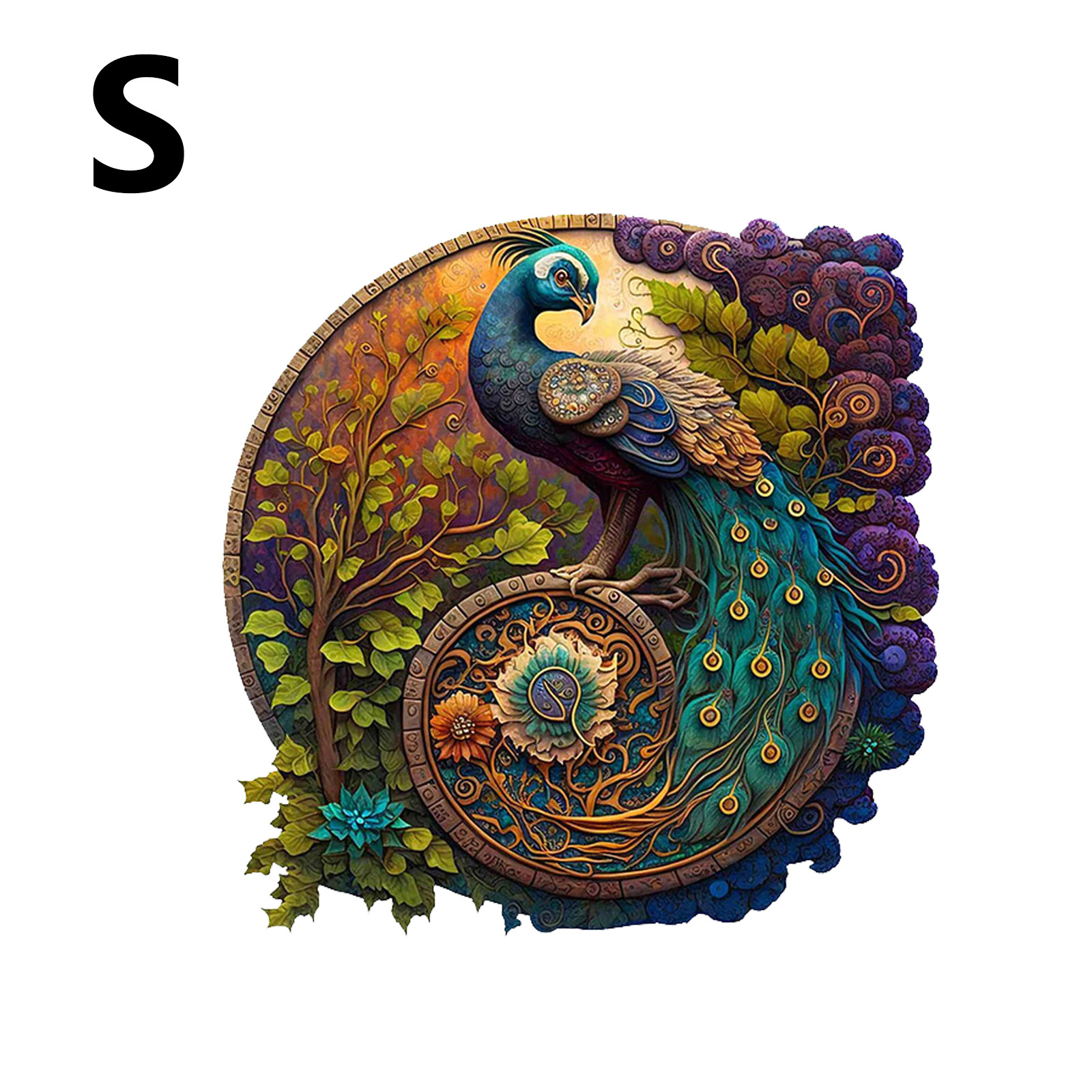 Unique Round Peacock Pattern Wooden Puzzle,Irregular Animal Shapes Jigsaw Puzzle,, The for Halloween, Christmas, Birthday: Red