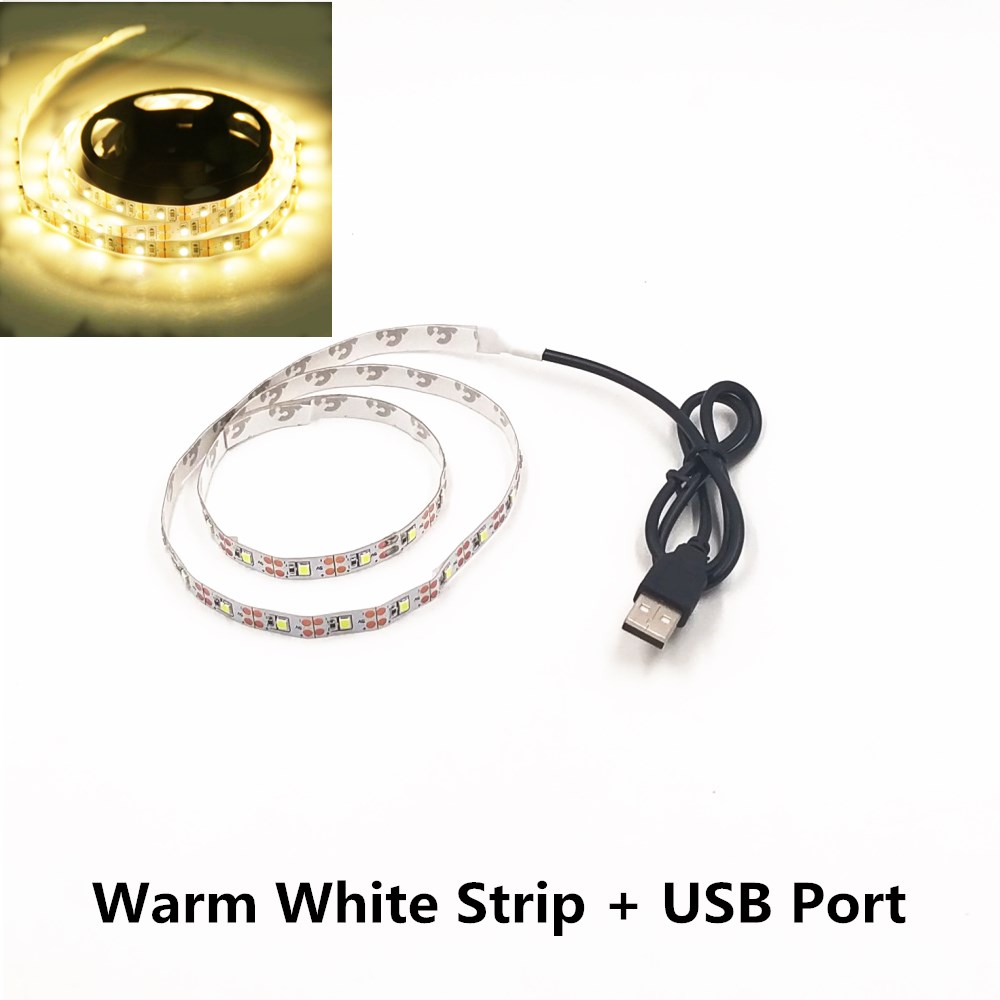 Cadena de luz nocturna LED DC5V con Cable de puerto USB 50CM 1M 2M 3M 4M 5M lámpara de tira de luz LED USB SMD 3528 para TV/PC/portátil