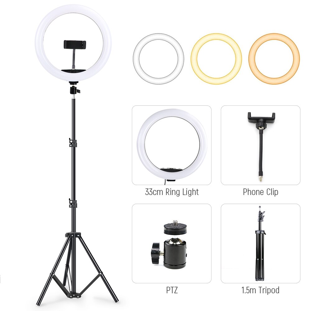 10-13 pollici LED Ring Light con treppiede telefono Video Selfie Ring Lamp dimmerabile fotografia luci rotondo Flash Ringlight per Tiktok: 13inch 1.5m Tripod