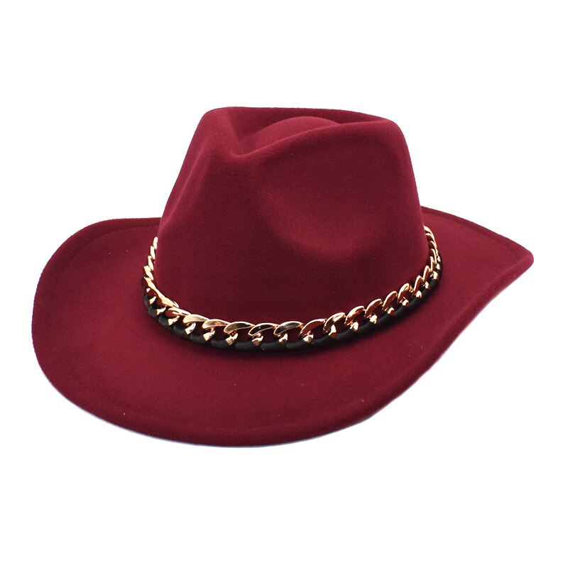 Lidafish Europese Amerikaanse Western Cowboy Hoed Vrouwen Mannen Wolvilt Jazz Hoed Outdoor Gentleman Sombrero Hombre Cap: Red wine