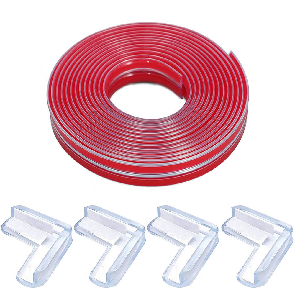 Soft Self Adhesive Kids Transparent Table Edge Guard Furniture Corner Protector Desk Bumper Strip: 3m - 4pcs Corner Pad