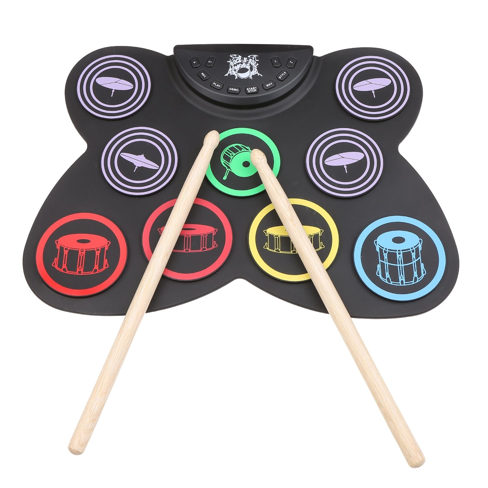 Ensemble de batterie électronique pliable en silicone, taille compacte, USB, coussin de batterie avec 9 tampons, pédales pour débutants