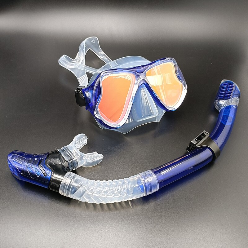 Leak-Proof Purge Valve Underwater Diving Equipmen Snorkeling Anti-Fog Mask Silicone Full Dry Snorkel Diving Goggles: blue