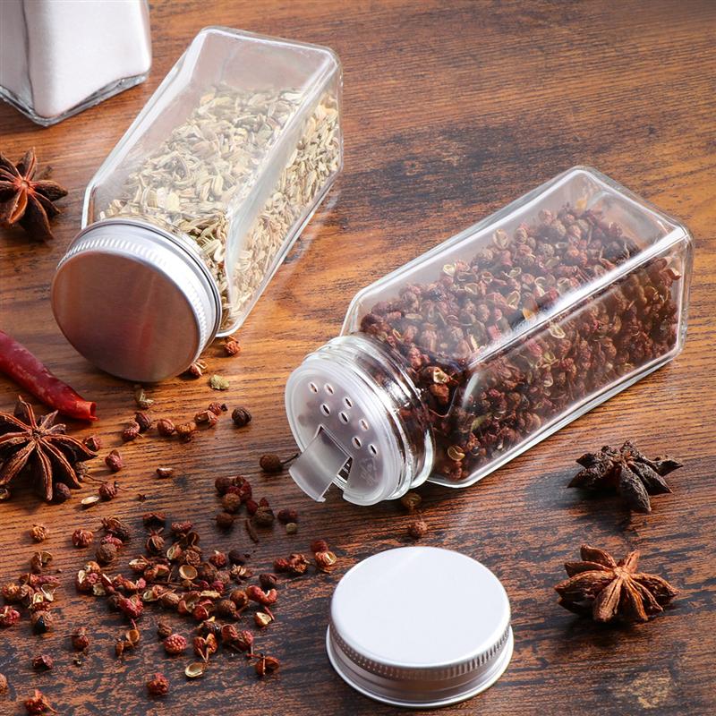 12PCS Spice Jars Square Glass Containers Seasoning Bottle Kitchen And Outdoor Camping Condiment Containers With Cover Lid