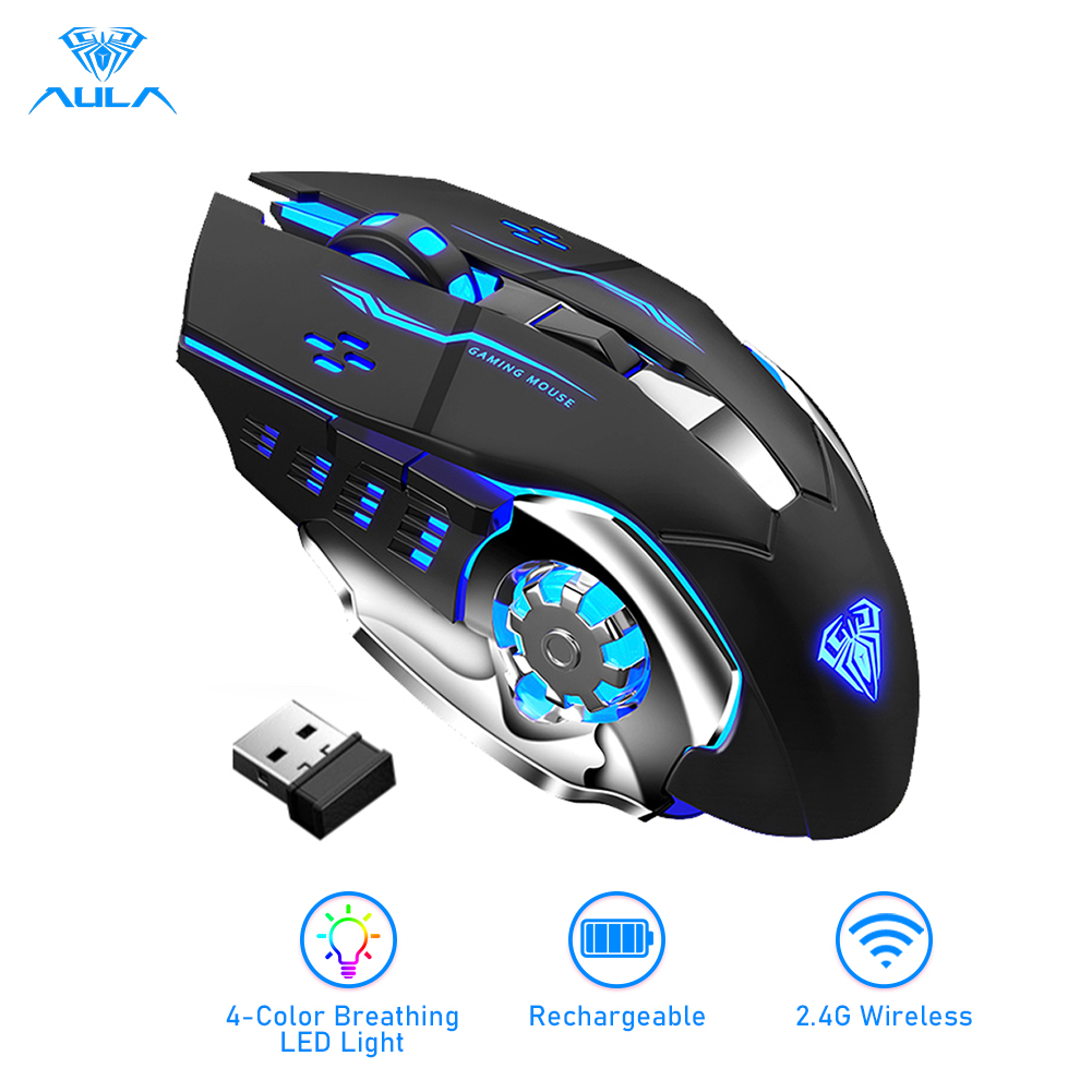 Aula Sc100 Wireless Silent Gaming Maus wiederauf ladbar 1600 dpi 7 Tasten ergonomische optische USB Mute Maus für PC Laptop Desktop