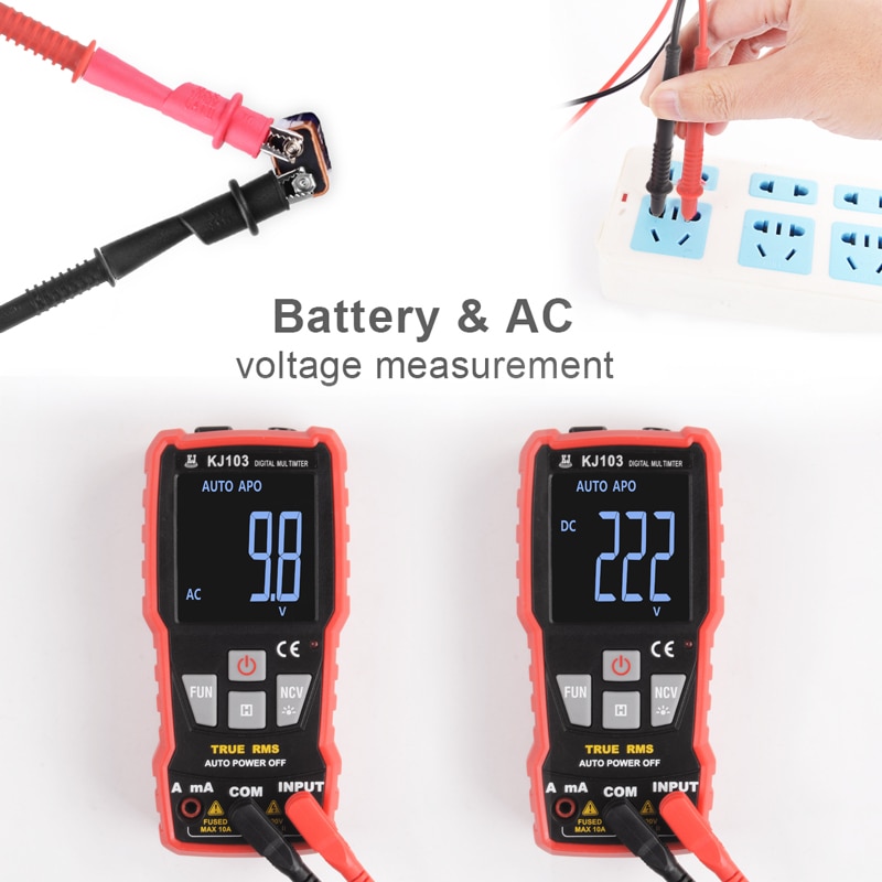 Digital Multimeter 2000 Counts AC/DC Voltage True RMS Measuring Meter With Flashlight Probe Test Leads Crocodile Clip