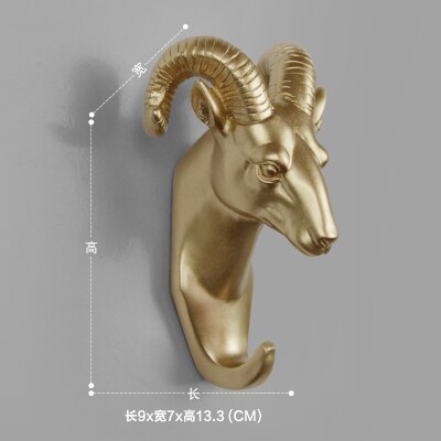 Rural style Resin Gold Animal Head Clothes Hanging Coat Towels Hooks Hanger Decorative Wall Hooks