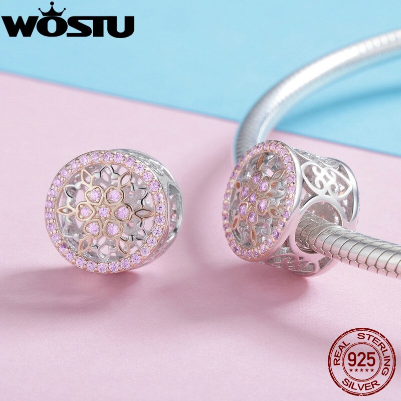 WOSTU Top 925 Sterling Silver Blooming Flower Charm Bead fit Anniversary DIY Brand Bracelet Silver Jewelry FIC923