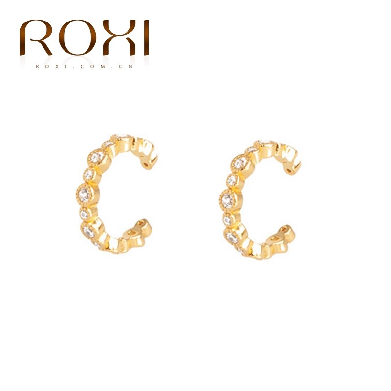 ROXI C-shape Twist Zircon Crystal Earrings for Women Pendientes Mujer NO Piercing Ear Cuff Kolczyki Damskie Clip on Earrings: B gold