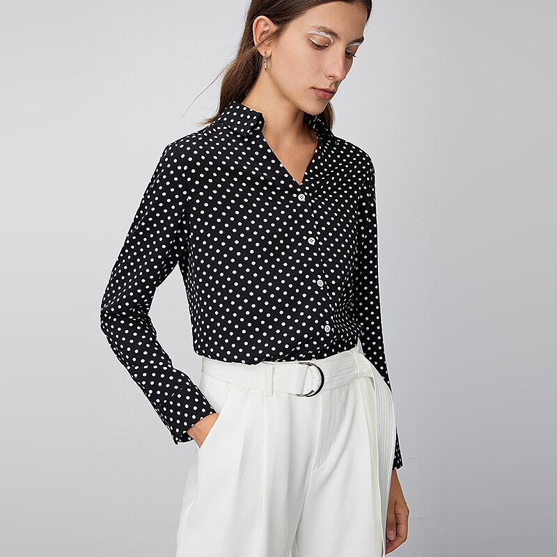 Toyouth Sring punto redondo cuello pico camisa blusa holgada temperamento cómoda camisa de gasa blusa para mujer: Black / S