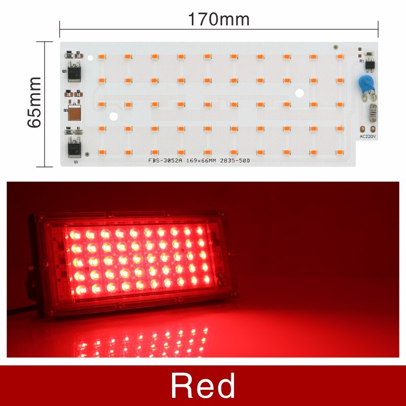 2 stk / lot 50w rgb led chip til oversvømmelseslys smd 2835 udendørs projektør spotlight belysning perler  ac 220v til led gadelygte: Rød led chip