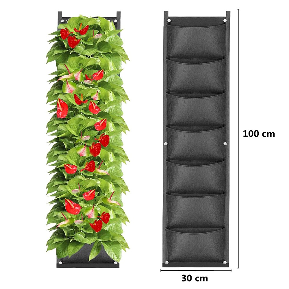 Bolsas de cultivo Vertical de bolsillo, bolsa colgante para plantar en la pared, contenedor para cultivo de flores, bolsillo para decoración del hogar, 6/7/9/18: 7 pocket black