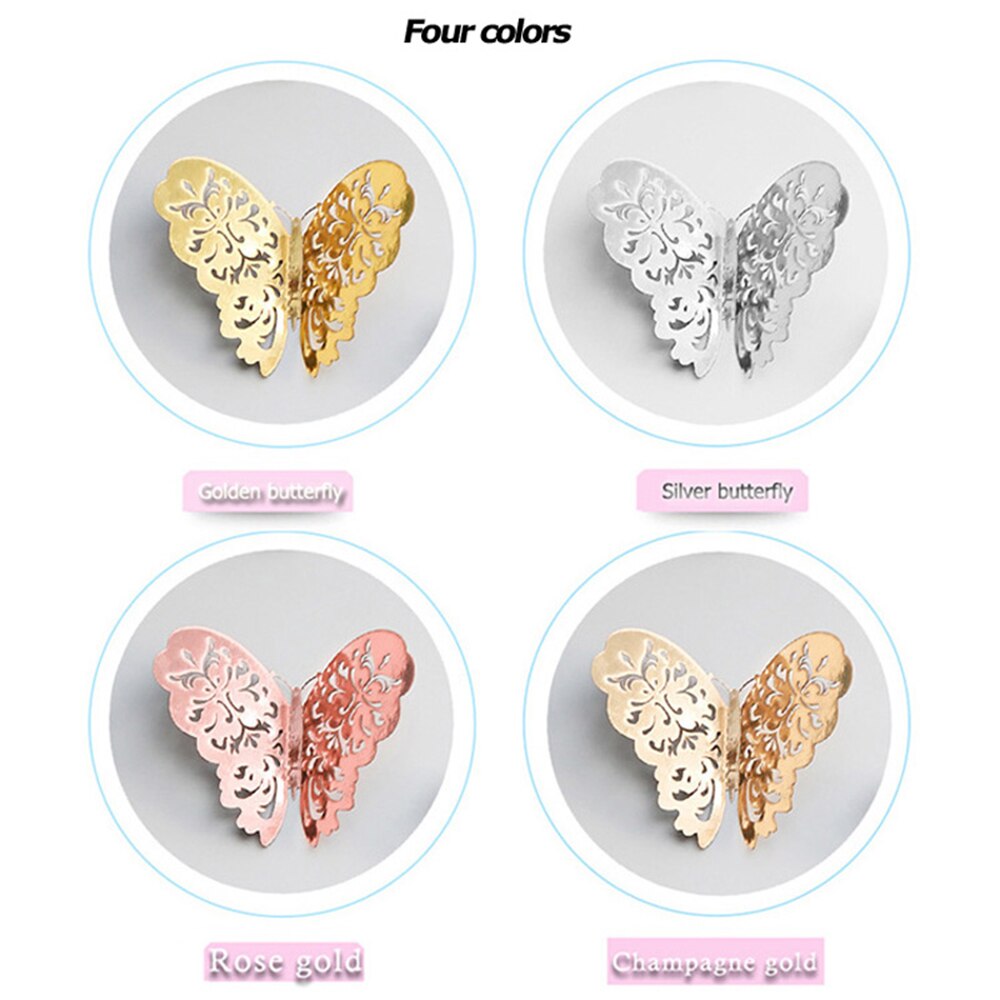 12pcs/set Hollow 3D Butterfly Wall Sticker for Wedding Decoration living room window Home Decor Gold silver Butterflies stickers