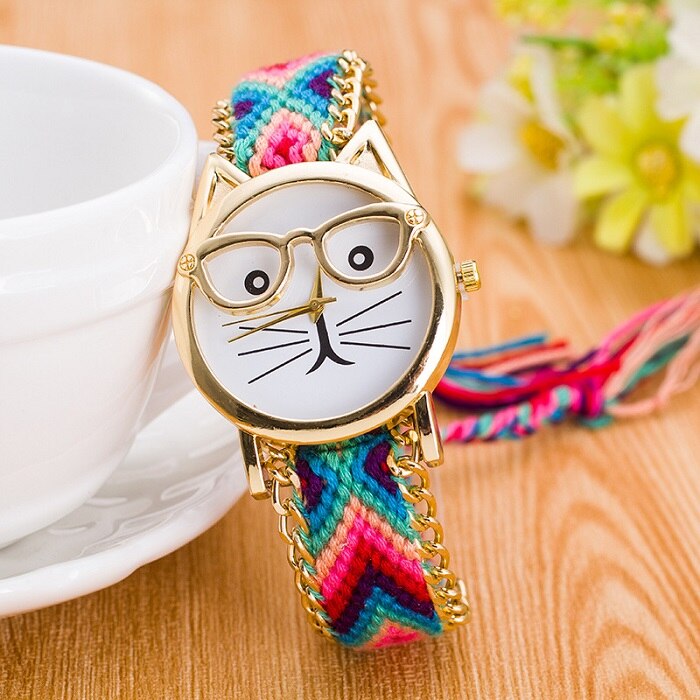 Montre Bracelet exquis pour femmes et filles, lunettes pour visage, en laine tressée de Style ethnique, Style à la , manuelle: 10