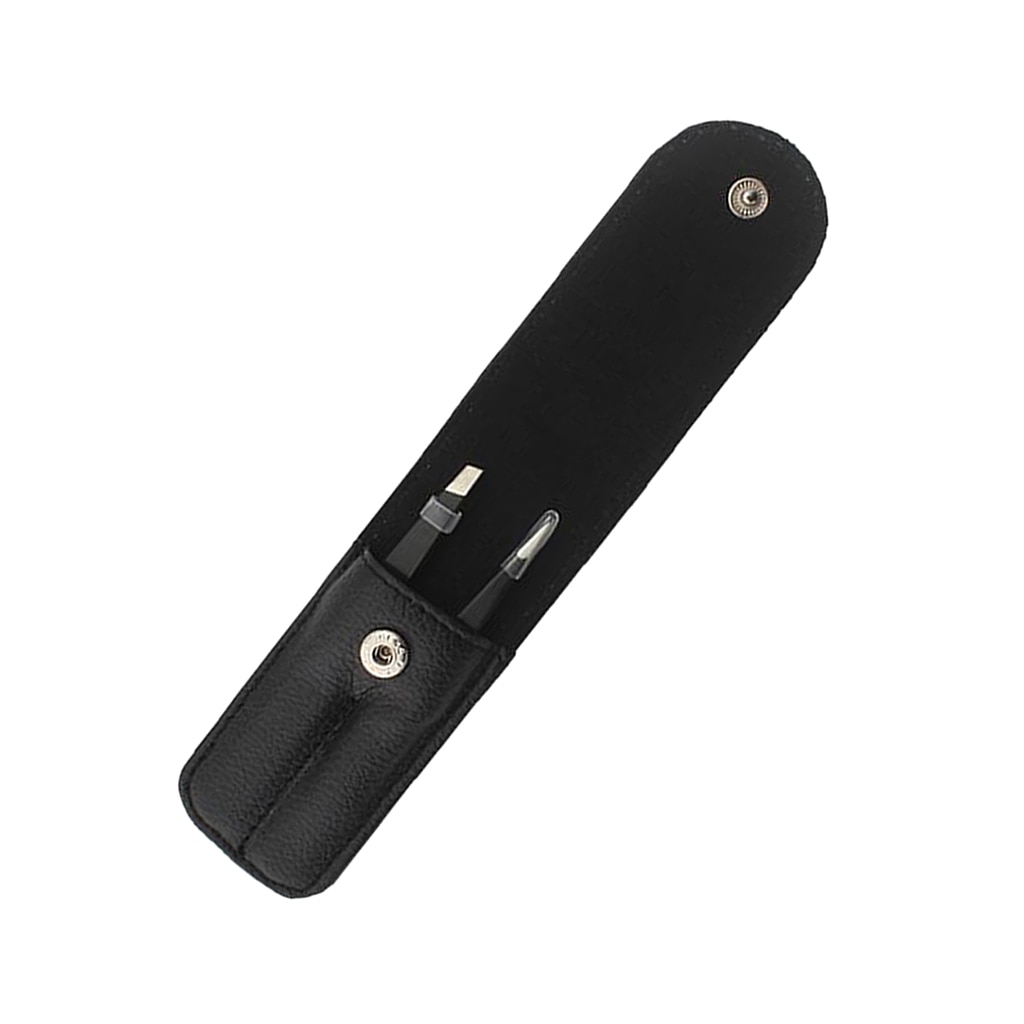 2pcs Stainless Steel Eyebrow Splinter Facial Hair Removal Precision Flat Point Tweezers Set with Leather Case, Black