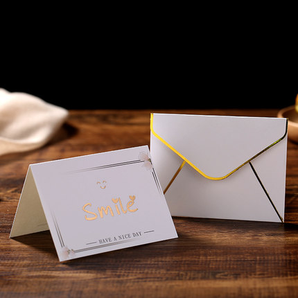 10 stk mini guld prægede tak kort valentine tillykke med fødselsdagen julefest bryllupsinvitationer brev lykønskningskort: Smil
