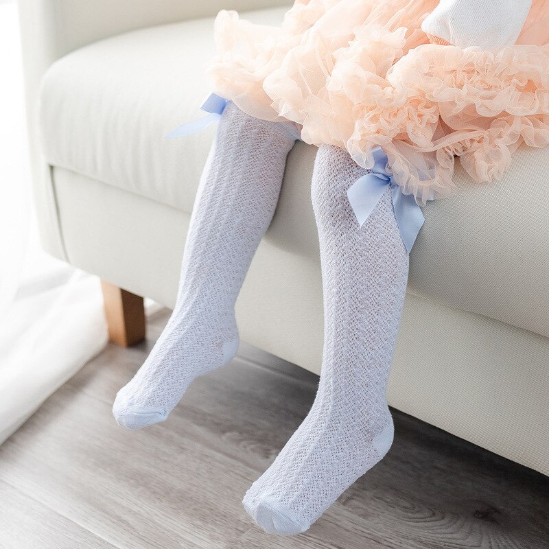 Summer Mesh Baby Girl Socks Bowknot Baby Knee High Socks Solid Color Infant Toddler Long Socks baby girl stuff mesh socks