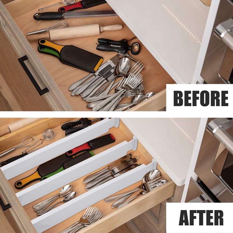 LIXF Bamboo Drawer Dividers Kitchen Drawer Organizers Spring Adjustable & Expendable Tray Organizer for Kitchen, Baby Drawer, Ba