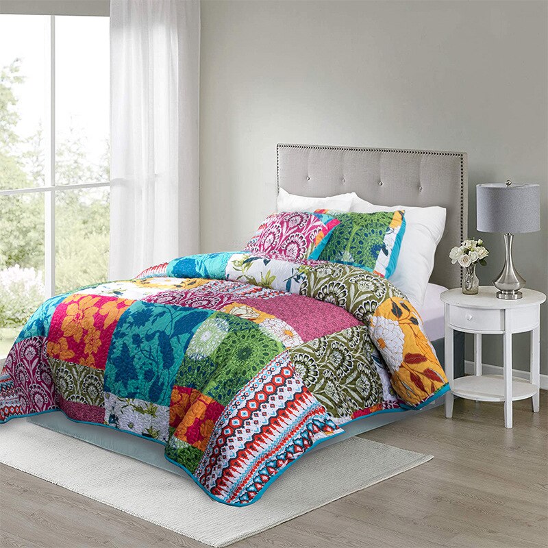 Bloemenprint Gewatteerde Sprei Op Het Bed Patchwork Dekbed Dekbed Deken Dekbed Plaid Linnen Cubrecam Bed Cover Colchas Koningin: A / Twin