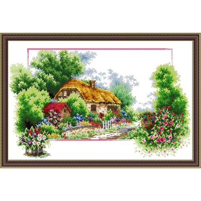 Kit de broderie DMC en toile, couture chinoise, bricolage fait à la main, 14ct 11ct, vue chalet, printemps été automne et hiver: WHITE / 14CT Unprinted
