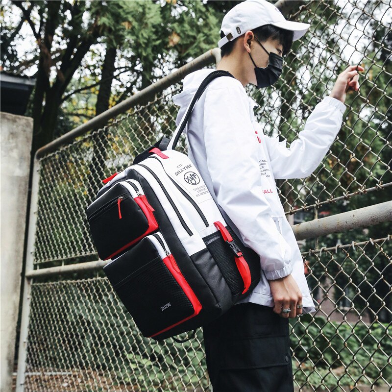 -Trend große-kapazität schule tasche mädchen wasserdichte tasche junge Junior hohe schule hohe Schüler reise Rucksack neue: Schwarz Weiß