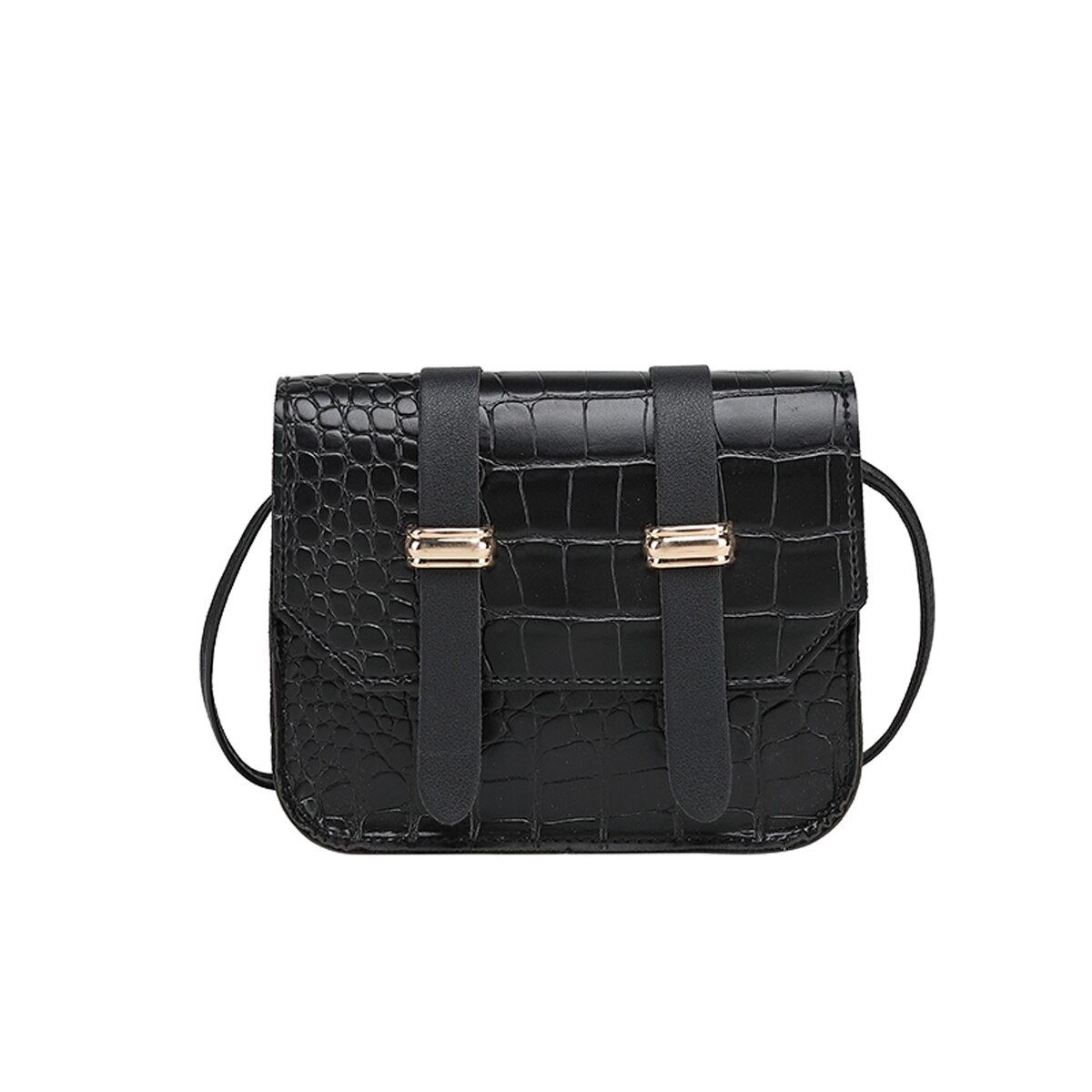 Moda feminina couro do plutônio crossbody mini cor sólida bolsa de ombro estilo casual ajustável fivela magnética saco de celular: Black