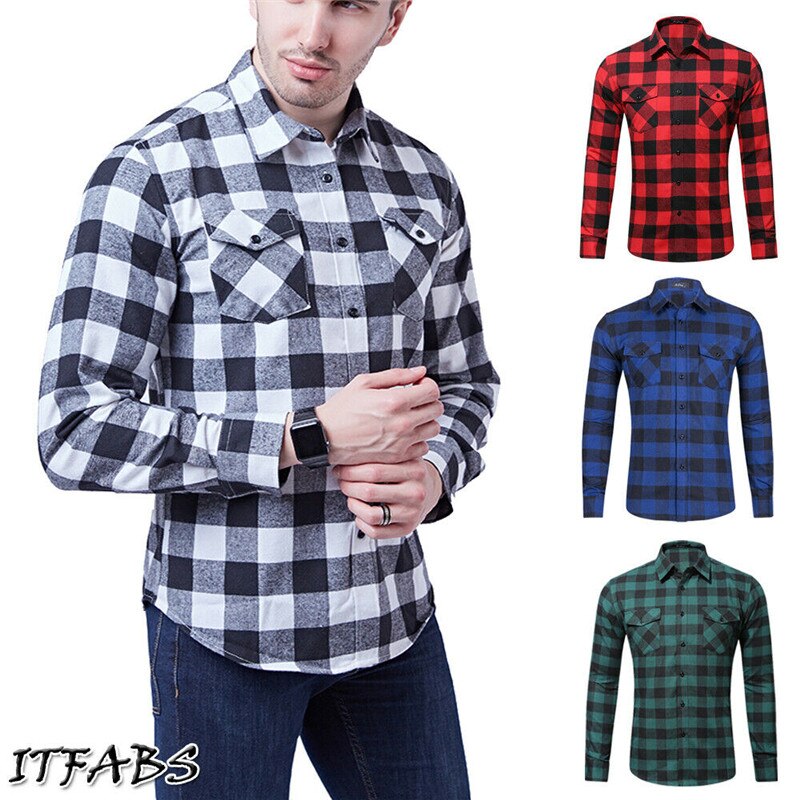 Herfst mannen Katoenen Plaid Shirt Slim Fit Lange Mouw Casual Mannen Tops Shirts mannen Controles Shirt 5 kleuren S-2XL