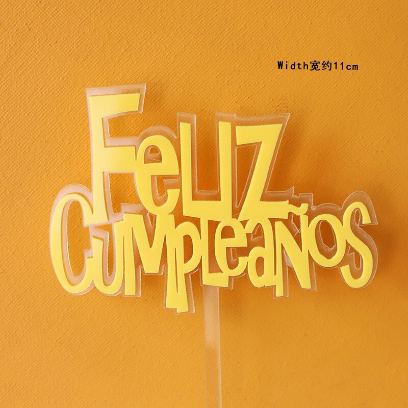 Feliz cumpleaños. español akryl slik farve tillykke med fødselsdagen kage topper på spansk til festdekoration bageartikler: 1pc år 049e