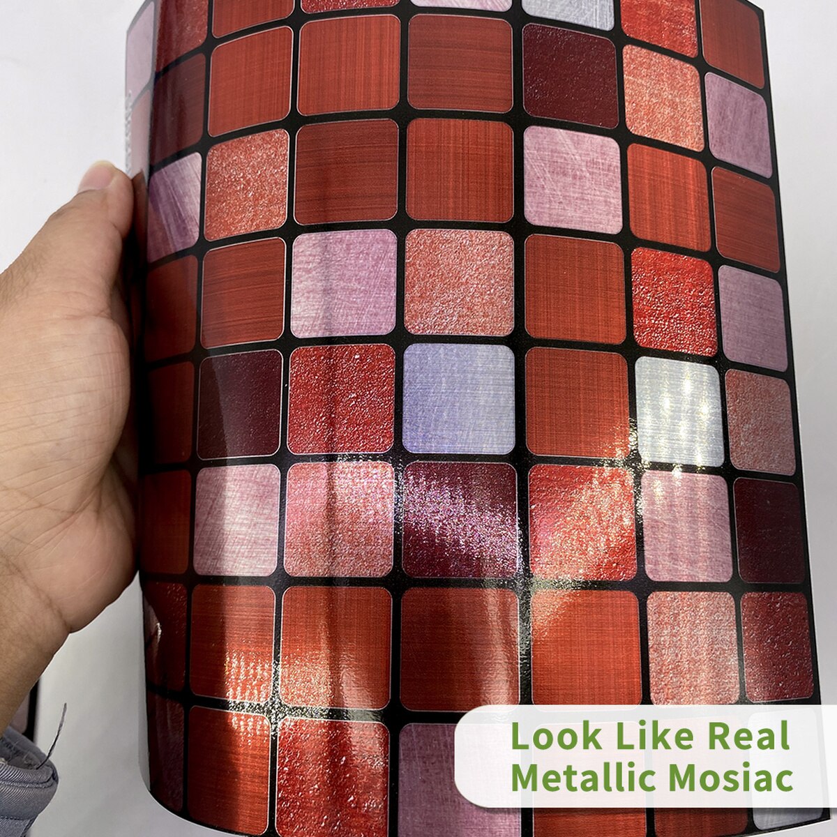 25Pcs 10/15/20CM Red Metallic Lattice Mosaic Wall Sticker Self-adhesive Peel Stick Flat Bathroom Kitchen Metal Tiles Stickers