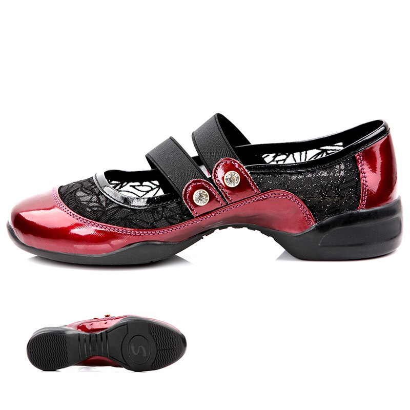 Sports Sneakers Pu+Air-Mesh Breathable Soft Dance Sneakers Elastic Shoe-Lace Performance Dancing Shoes HROYL: Red / 8.5