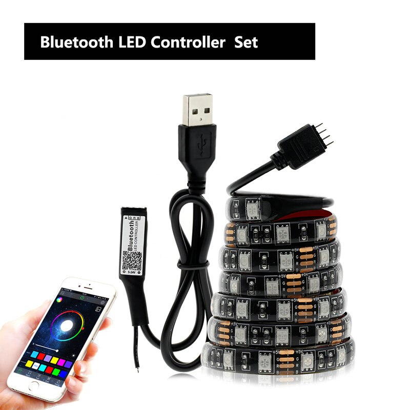USB 5V 5050 LED Strip RGB Light Diode Bpcb 50CM-5M Waterproof With LED Controller Bluetooth Music Remote DC 5V LED Strip 60LED/M: BluetoothController / 3m-waterproof