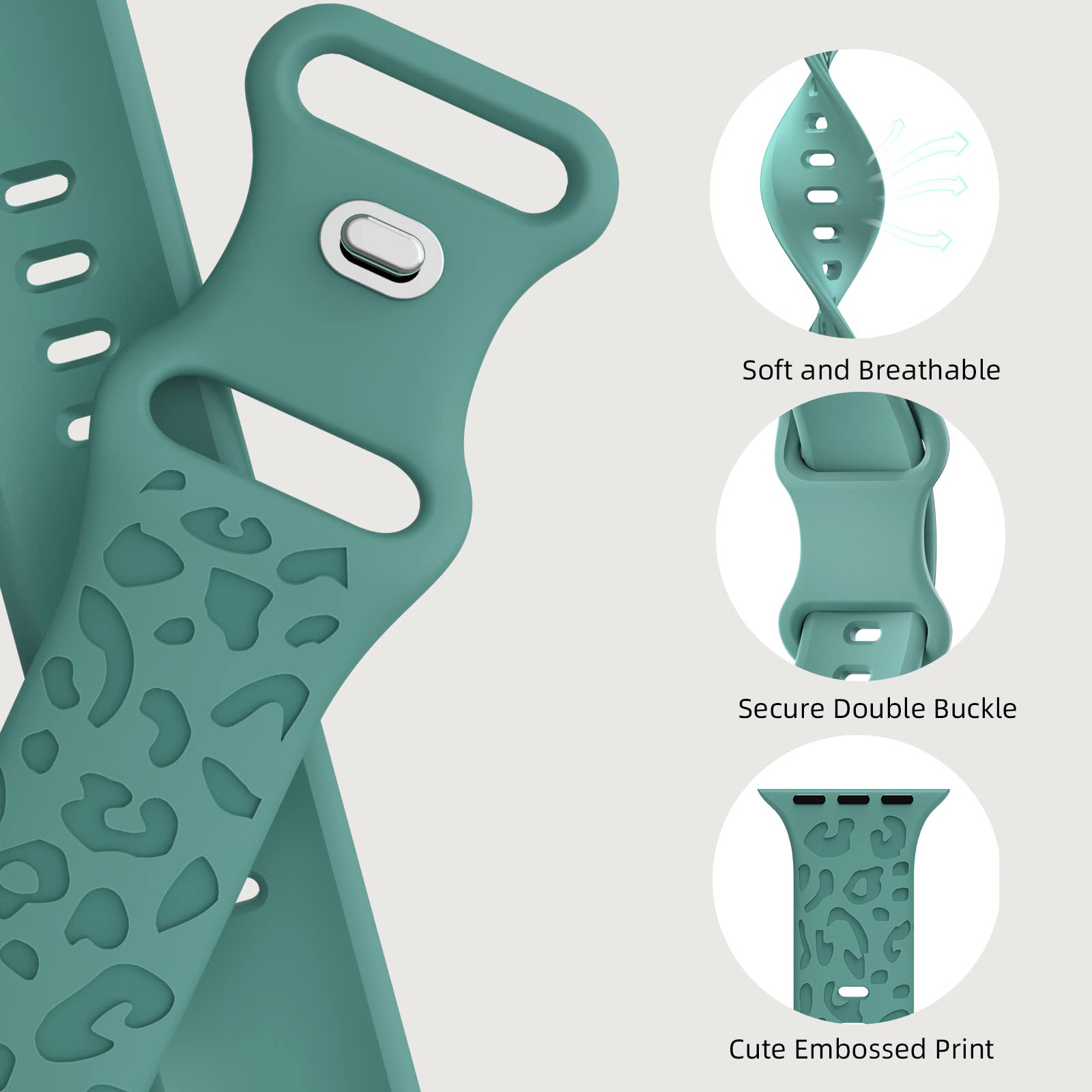 Bracelet en silicone léopard gravé pour Apple Watch Band, 44mm, 40mm, 45mm, 49mm, 41mm, 38mm, 42mm, iWatch Series 7 SE, 3, 6, 8 Ultra