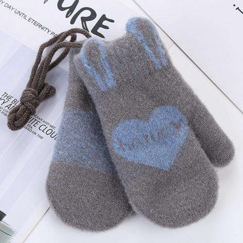 Enfants hiver mignon amour coeur motif miel lettres tricoté gants mitaines: Grey