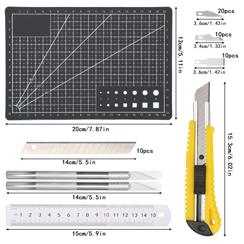 Juego de herramientas de corte de cuero , con tapete de corte A5, cuchillos de utilidad, regla de cuchillo de tallado y cuchillas para herramienta de cuero DIY