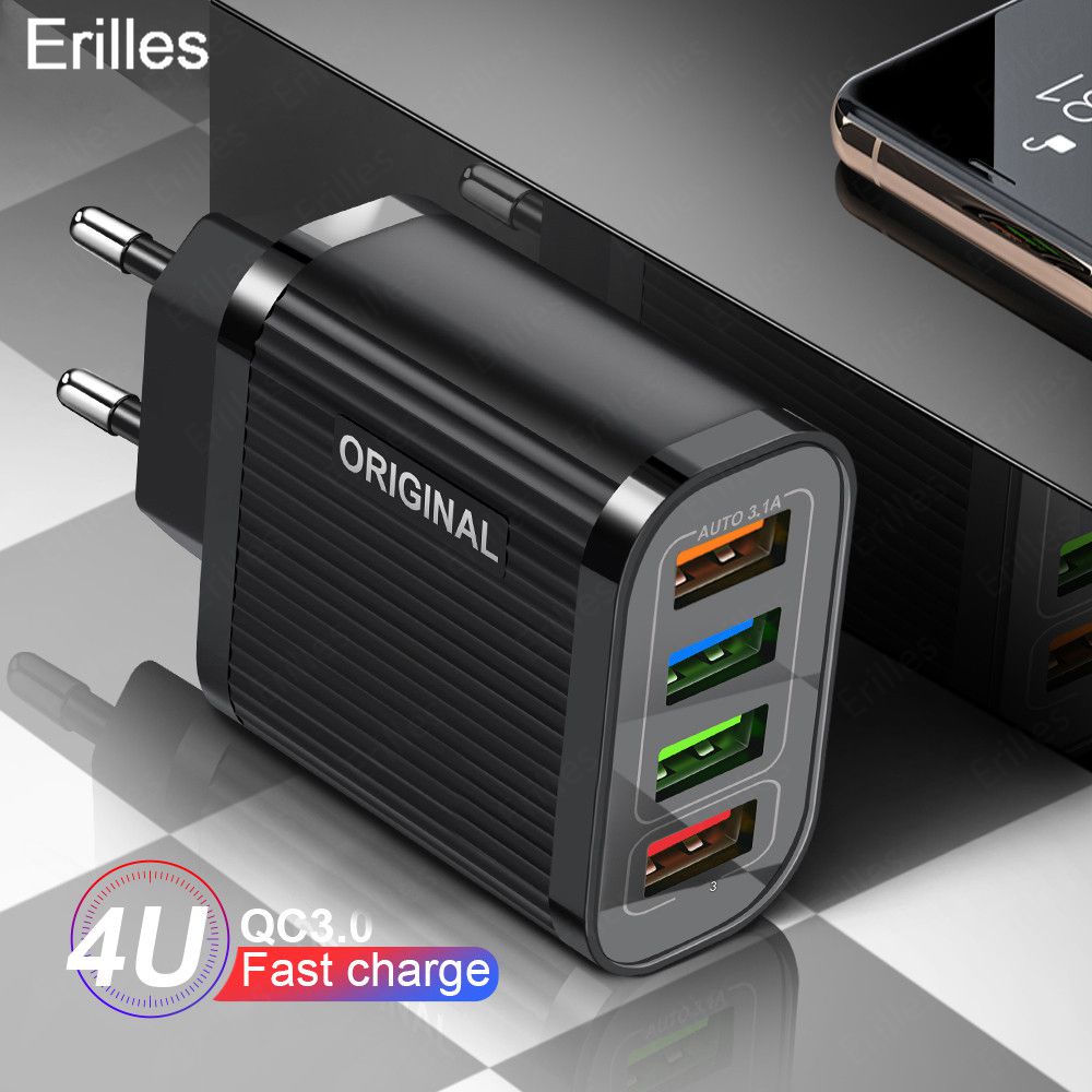 4 Ports USB Quick Charge 3.0 For Samsung Charger QC 3.0 Fast Charging For iPhone 11 8 Huawei Mate 30 Wall Travel Charger Adapter